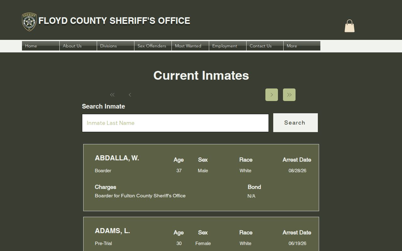 Floyd County warrant check search interface