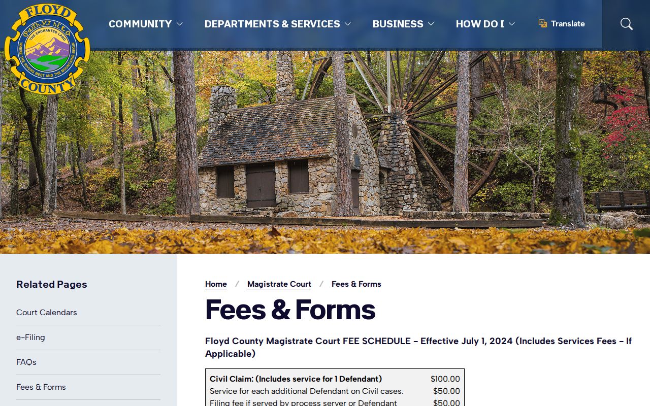 Floyd County active warrant related Magistrate Court fee page