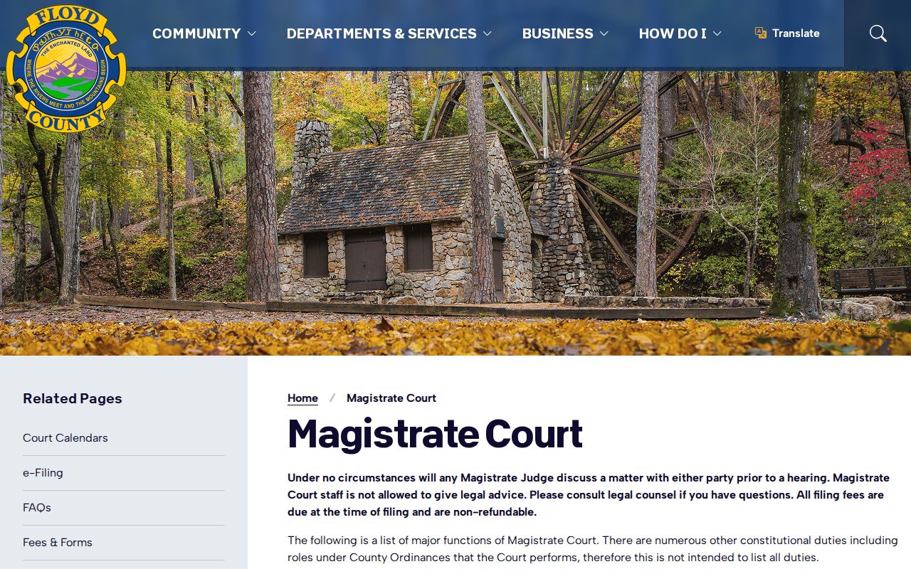 Floyd County active warrant related Magistrate Court services
