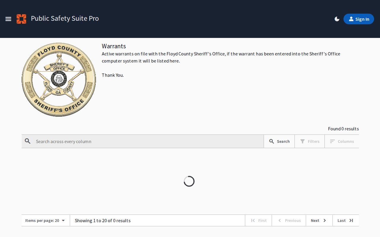 Floyd County active warrant records portal interface